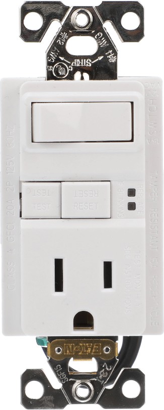 15 -Amp 125-volt Tamper Resistant GFCI Residential Decorator Switch outlet , White
