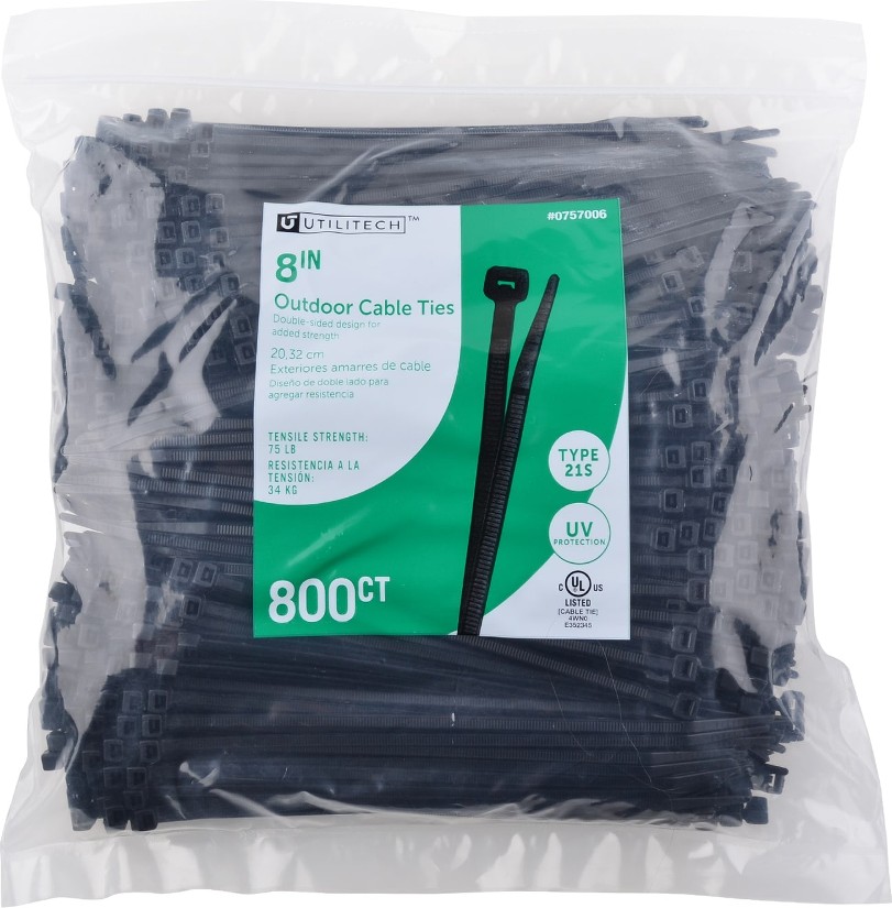 8-in Nylon Zip ties Black with UV Protection ( 800 -Pack)