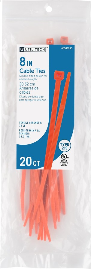 8-in Nylon Zip ties Orange ( 20 -Pack)