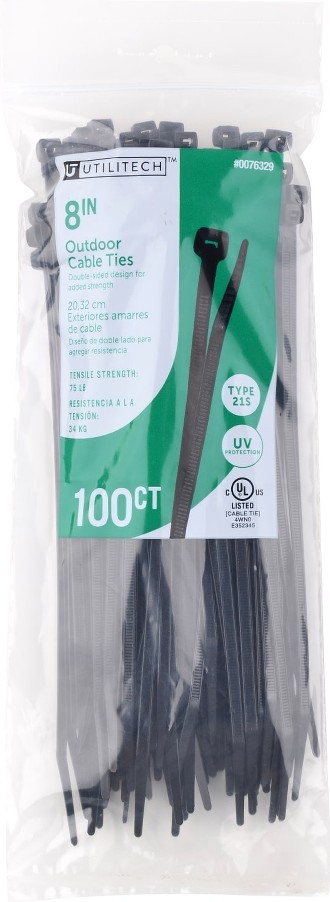 8-in Nylon Zip ties Black with UV Protection ( 100 -Pack)