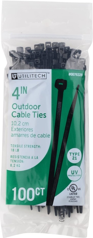 4-in Nylon Zip ties Black with UV Protection ( 100 -Pack)