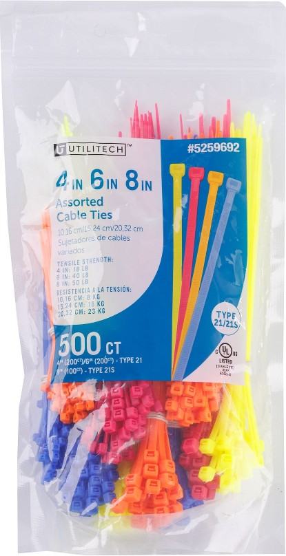 Multiple Sizes Nylon Zip ties Multiple colors/finishes ( 500 -Pack)