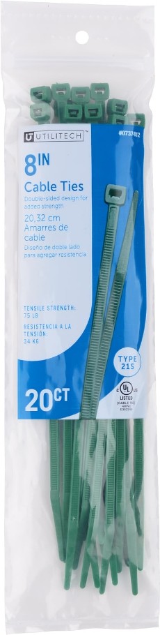 8-in Nylon Zip ties Green ( 20 -Pack)