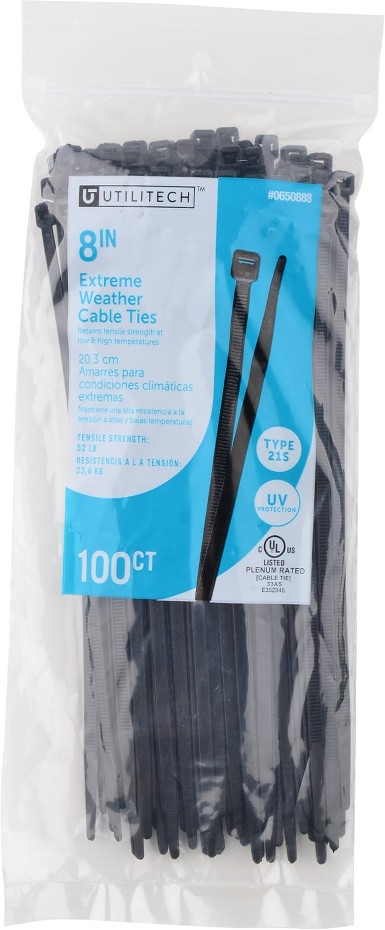 8-in Nylon Zip ties Black with UV Protection ( 100 -Pack)