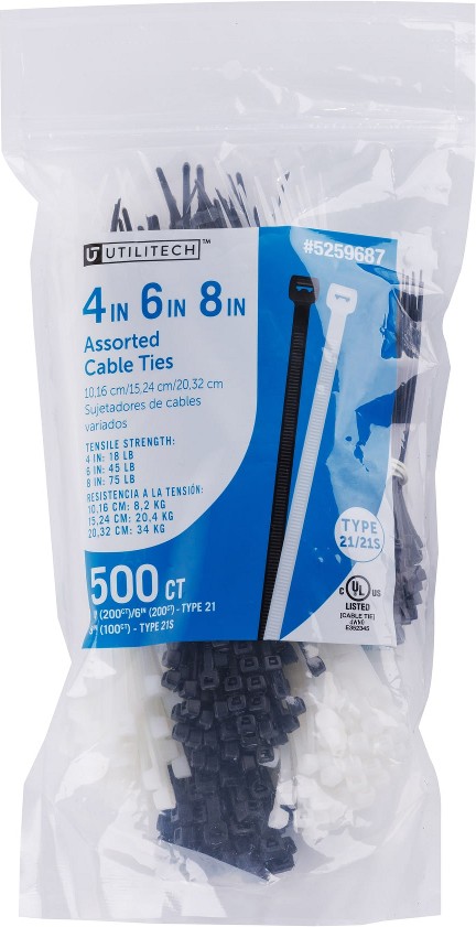 Multiple Sizes Nylon Zip ties Multiple colors/finishes with UV Protection ( 500 -Pack)