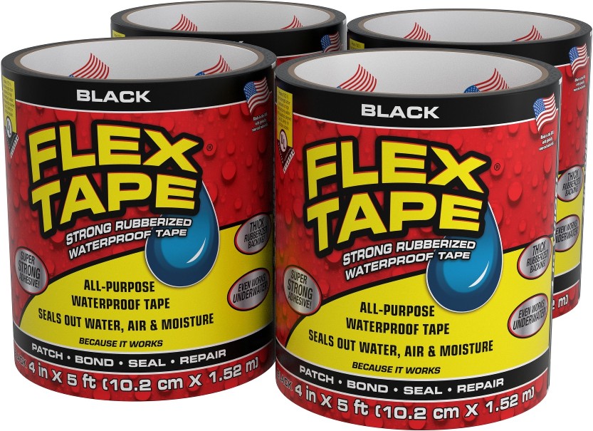 Black Waterproof Rubberized Duct Tape 4-in x 5 Feet 4 -Pack