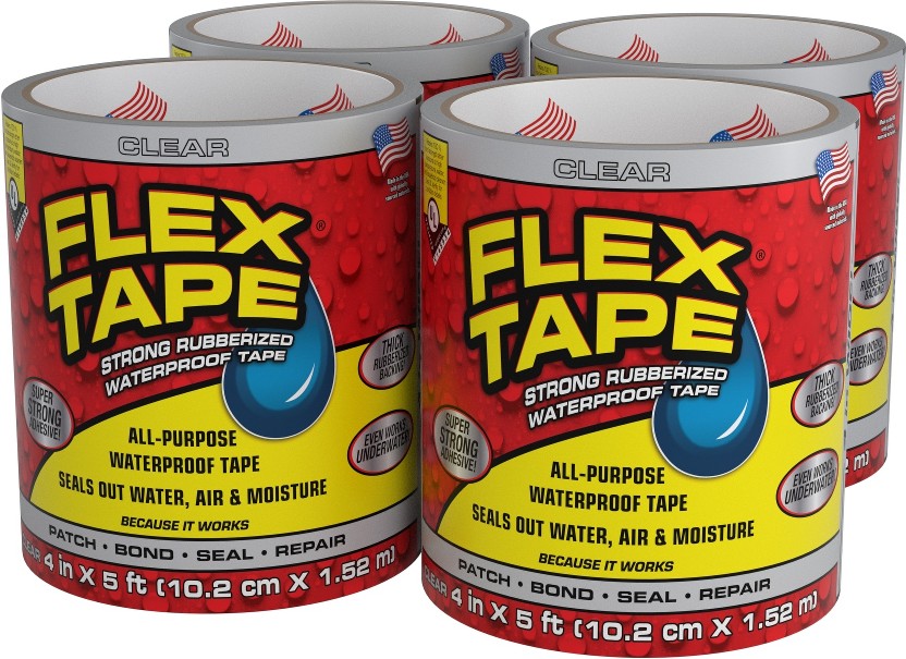 Clear Waterproof Rubberized Duct Tape 4-in x 5 Feet 4 -Pack
