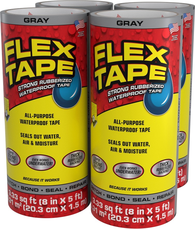 Gray Waterproof Rubberized Duct Tape 8-in x 5 Feet 4 -Pack