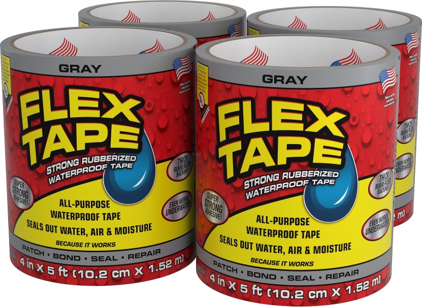 Gray Waterproof Rubberized Duct Tape 4-in x 5 Feet 4 -Pack