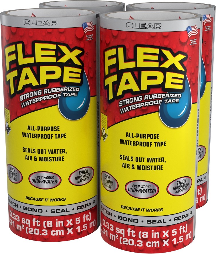 Clear Waterproof Rubberized Duct Tape 8-in x 5 Feet 4 -Pack