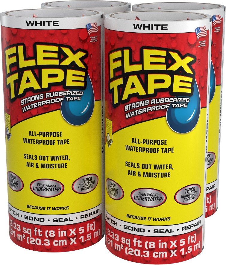 White Waterproof Rubberized Duct Tape 8-in x 5 Feet 4 -Pack