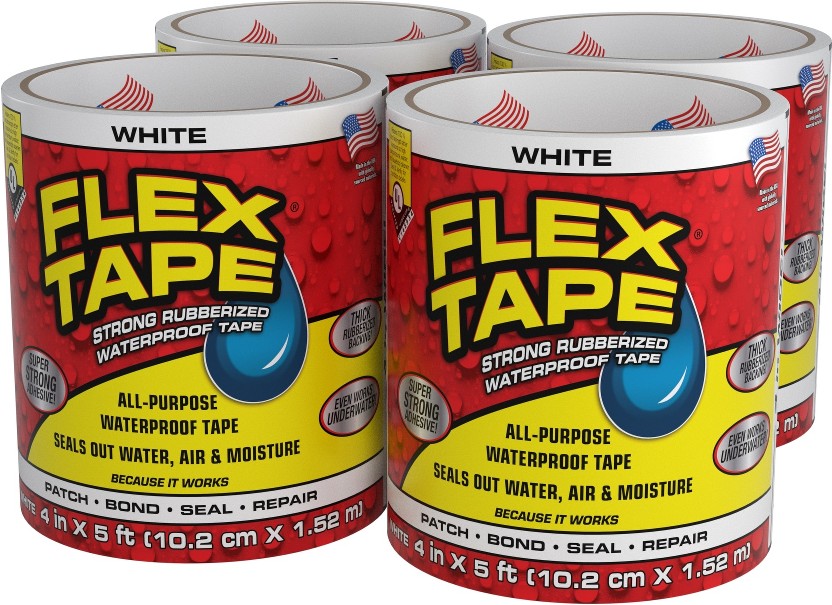 White Waterproof Rubberized Duct Tape 4-in x 5 Feet 4 -Pack