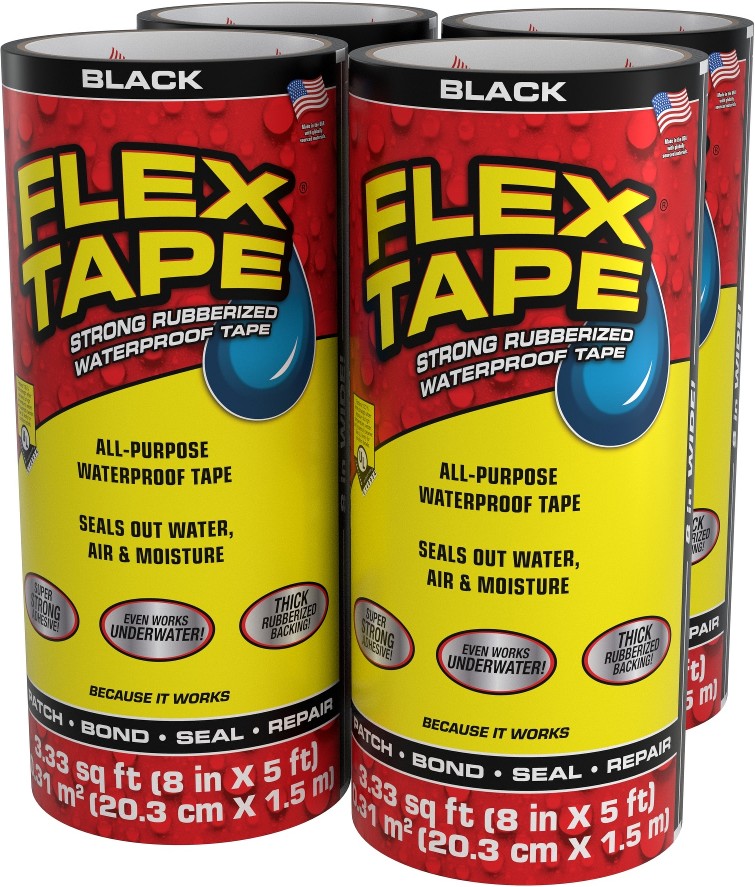 Black Waterproof Rubberized Duct Tape 8-in x 5 Feet 4 -Pack