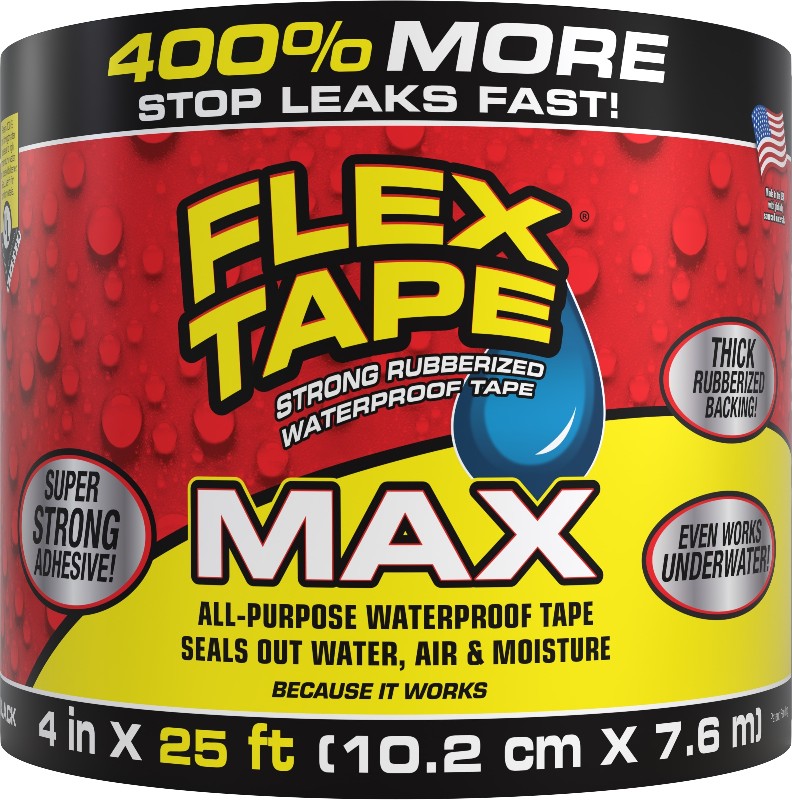 Max Black Waterproof Rubberized Duct Tape 4-in x 25 Feet