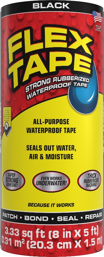 Black Waterproof Rubberized Duct Tape 8-in x 5 Feet
