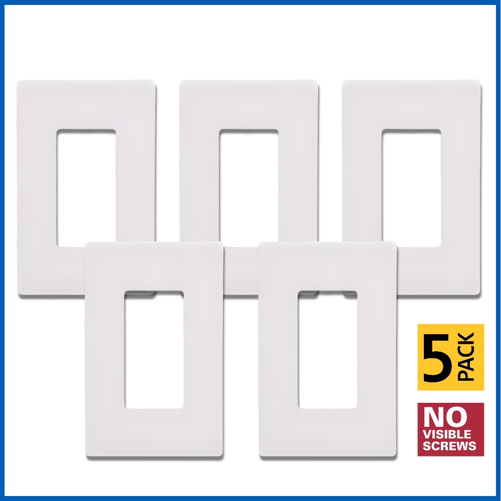 1 -Gang Midsize Size White Polycarbonate Indoor Screwless Decorator Wall Plate 5 -Pack