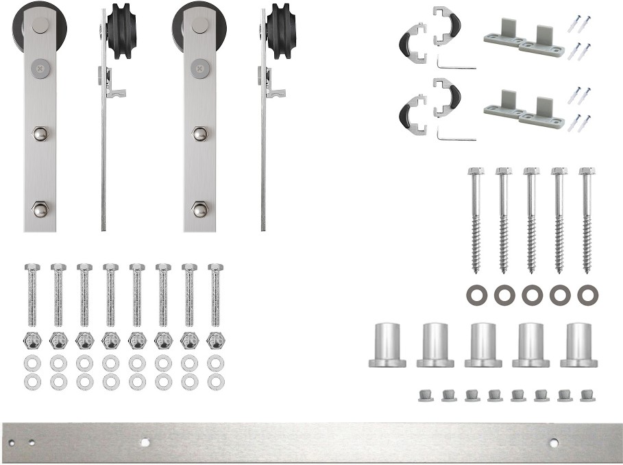 84-in Brushed Brushed Nickel Indoor I-strap Double Barn door hardware kit