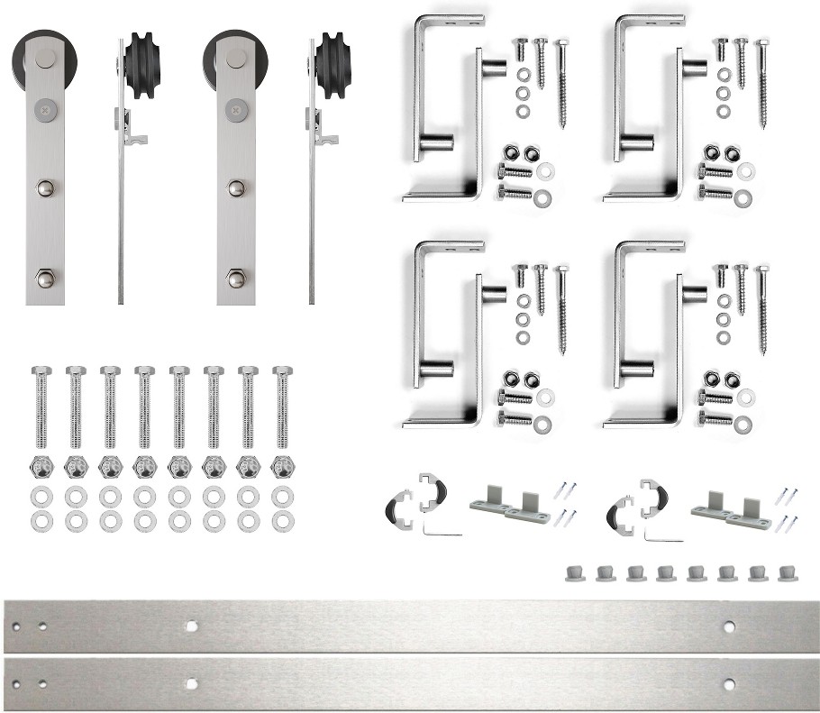 66-in Brushed Brushed Nickel Indoor I-strap Double bypass Barn door hardware kit