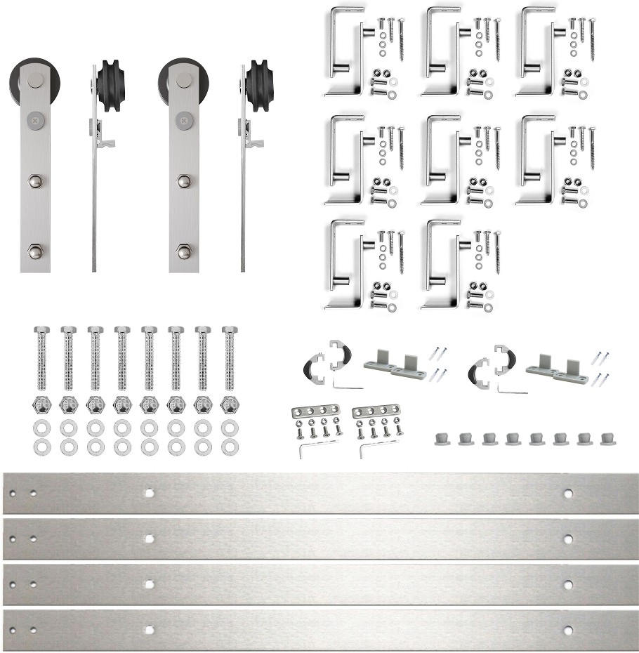 132-in Brushed Brushed Nickel Indoor I-strap Double bypass Barn door hardware kit