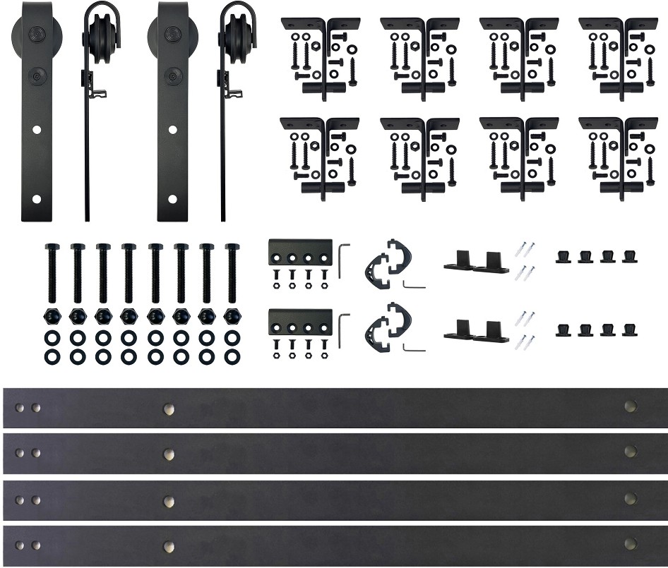 120-in Rustic black Black Indoor J-strap Double bypass Barn door hardware kit