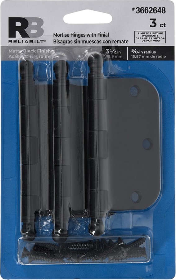 3-1/2-in H x 5/8-in Radius Matte Black Mortise Interior Door Hinge 3 -Pack