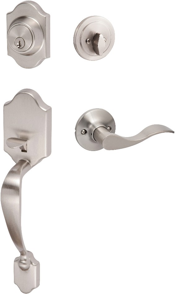 Sure-Loc Door Hardware Coral Satin Nickel Single-Cylinder Keyed Entry Door Handleset with Balboa Lever