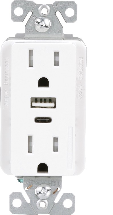 15 -Amp 125-volt Tamper Resistant Residential/Commercial Decorator USB outlet Type A/C , White 3 -Pack
