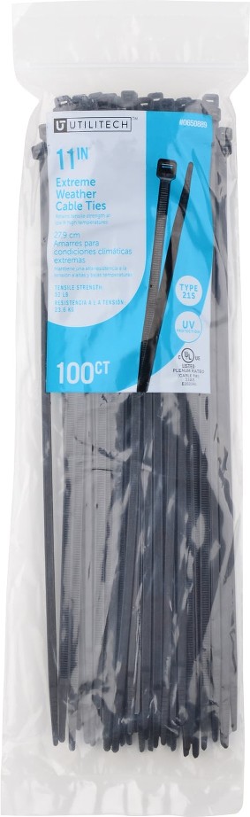 11-in 50-lb Tensile Strength Nylon Zip ties Black with UV Protection 100 -Pack