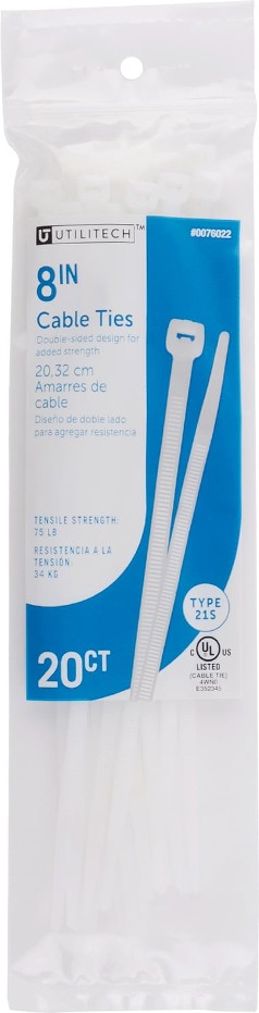 8-in 75-lb Tensile Strength Nylon Zip ties Off-white 20 -Pack