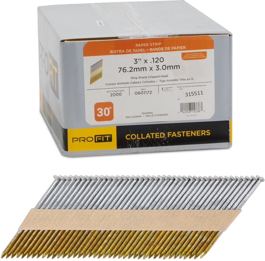 3-in x 0.12-in 30 -Degree 10d Hot-dipped galvanized Ring Shank Collated Framing nails ( 2000 -Per Box )