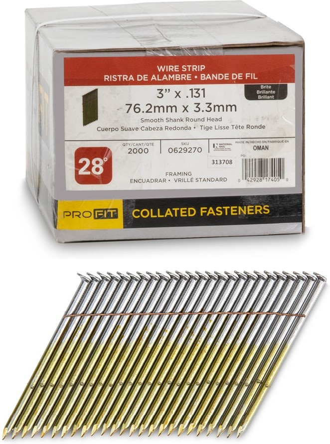3-in x 0.131-in 28 -Degree 10d Bright Smooth Shank Collated Framing nails ( 2000 -Per Box )