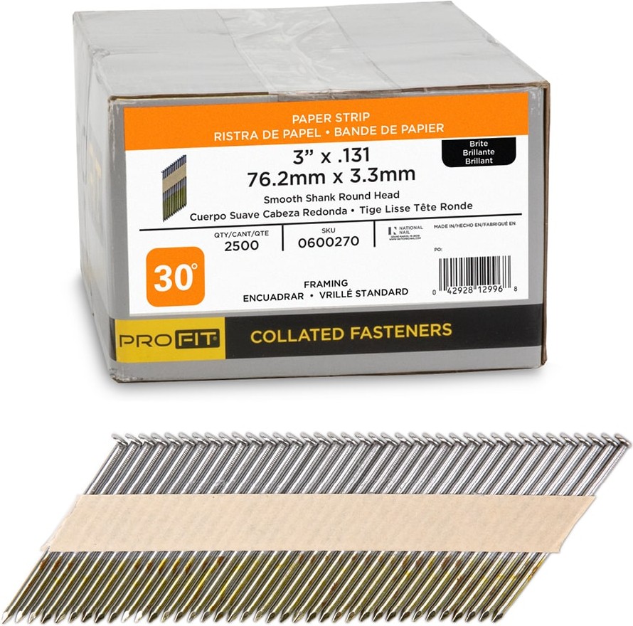 3-in x 0.131-in 30 -Degree 10d Bright Smooth Shank Collated Framing nails ( 2500 -Per Box )