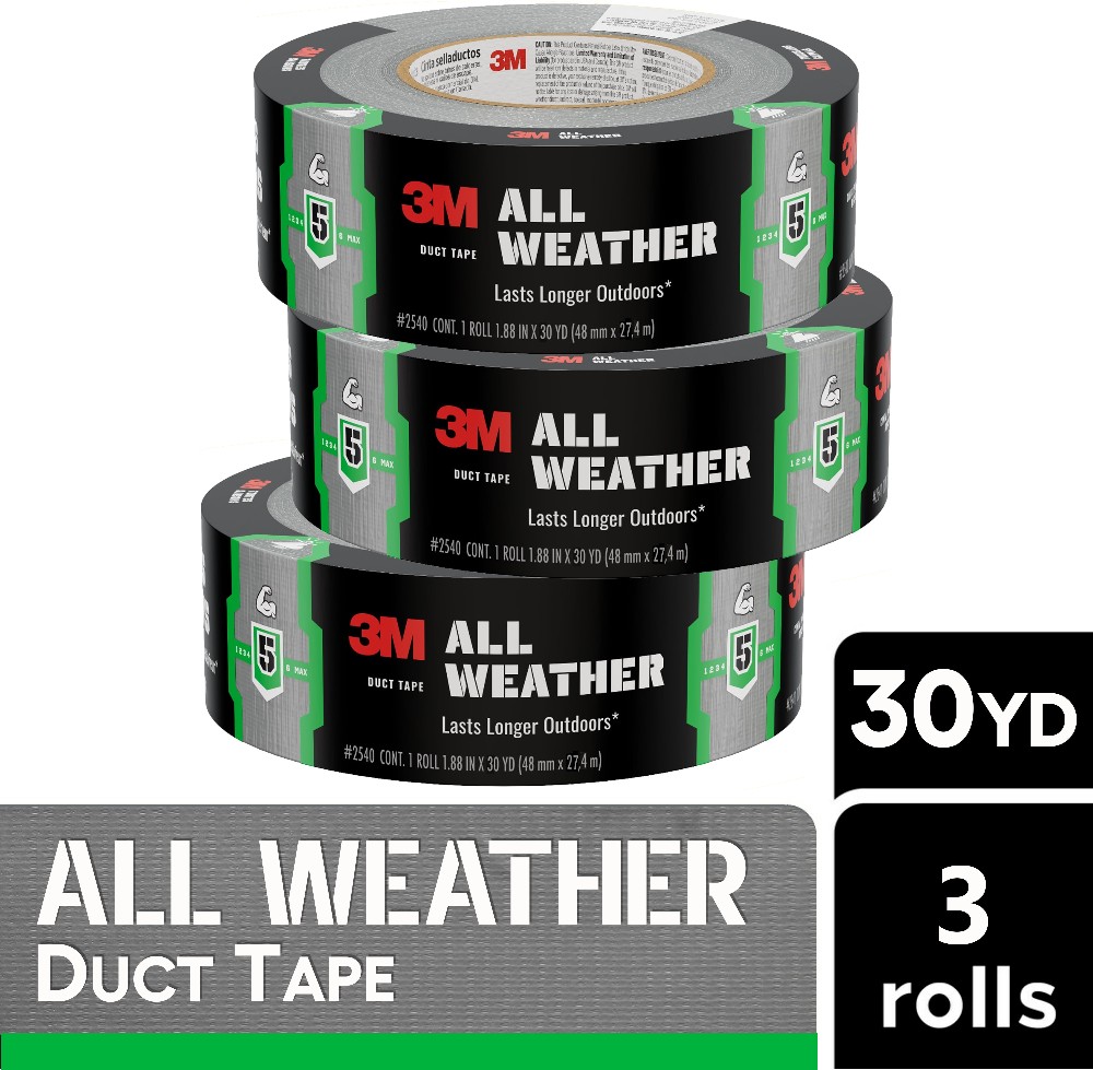 All Weather Gray Rubberized Duct Tape 1.88-in x 30 Yard(s) 3 -Pack