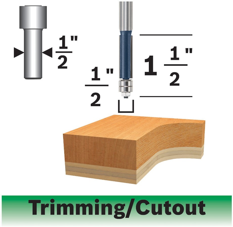 1/2-in Carbide-tipped Template/Trimming Router Bit