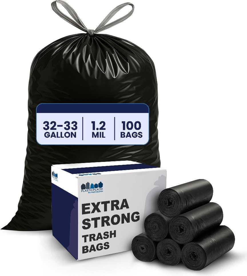 33-Gallon Scent free Black Indoor Plastic Kitchen Drawstring Trash Bag 100 -Count