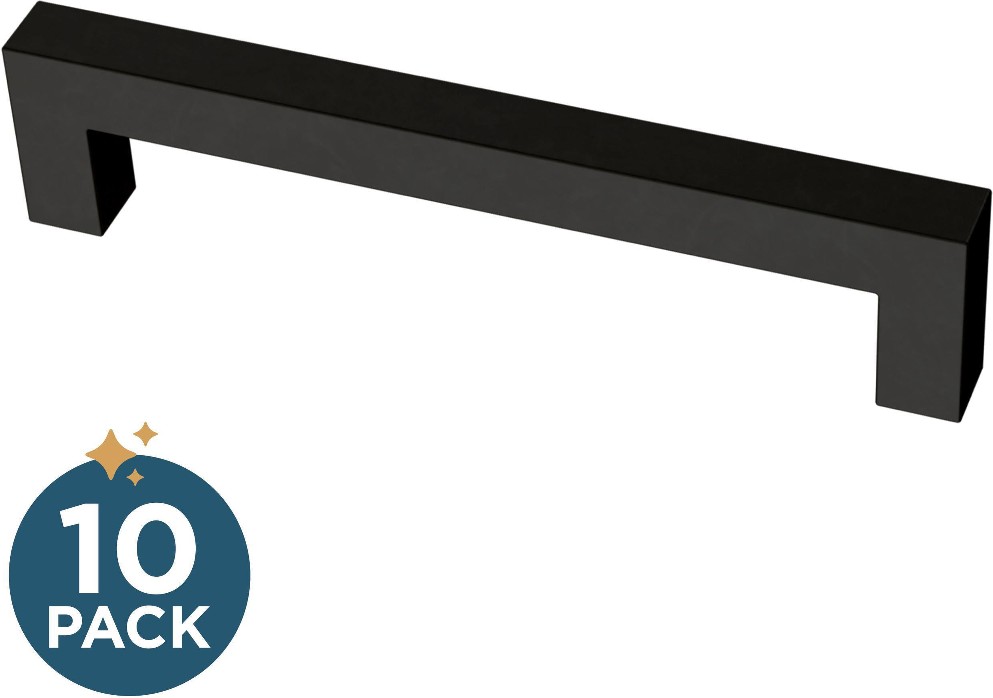 Simple Modern Square 5-1/16-in , 128mm Center to Center Matte Black Rectangular Handle Drawer Pull 10 -Pack