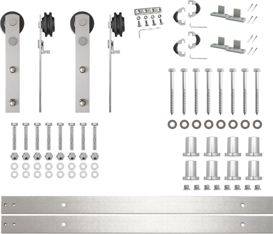 120-in Brushed Brushed Nickel Indoor I-strap Double Barn door hardware kit