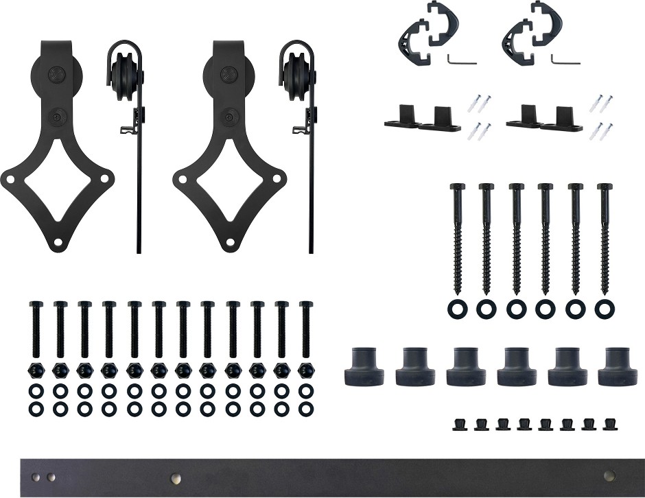 96-in Rustic black Black Indoor Diamond Double Barn door hardware kit