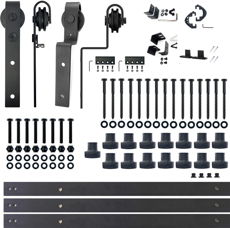 240-in Rustic black Black Indoor J-strap Double bypass Barn door hardware kit