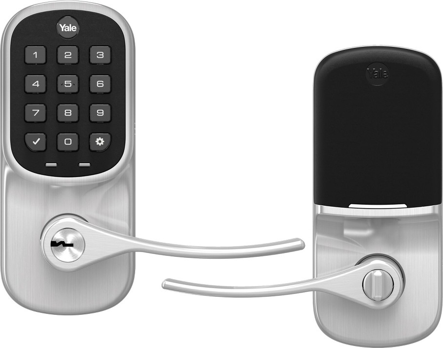 Assure Lock Lever Satin Nickel Smart Wi-Fi and Bluetooth Keypad Electronic Handle Lock