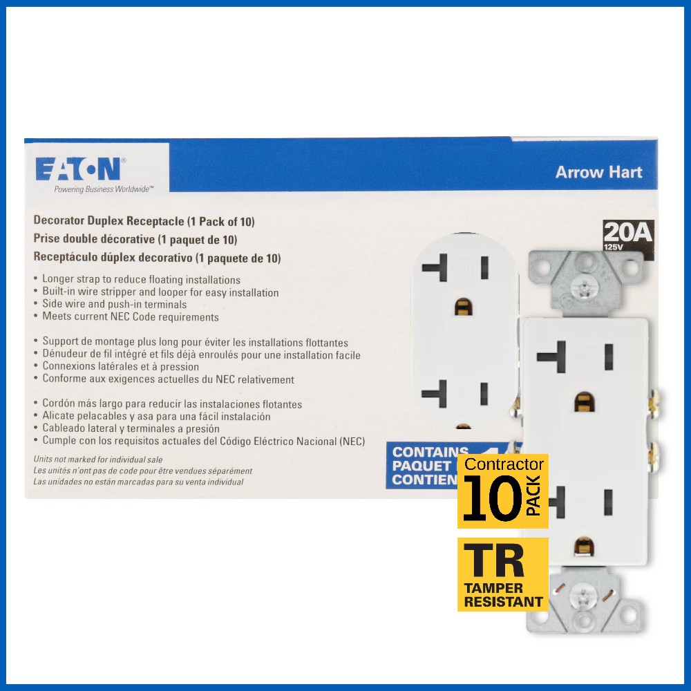 20 -Amp 125-volt Tamper Resistant Residential/Commercial Decorator Outlet , White 10 -Pack