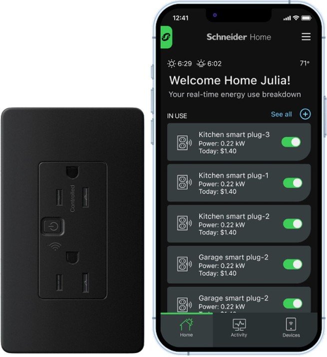 by Schneider X Series Smart WiFi Matter 15 -Amp 120-volt Tamper Resistant Residential Decorator Smart Compatible Outlet , Black