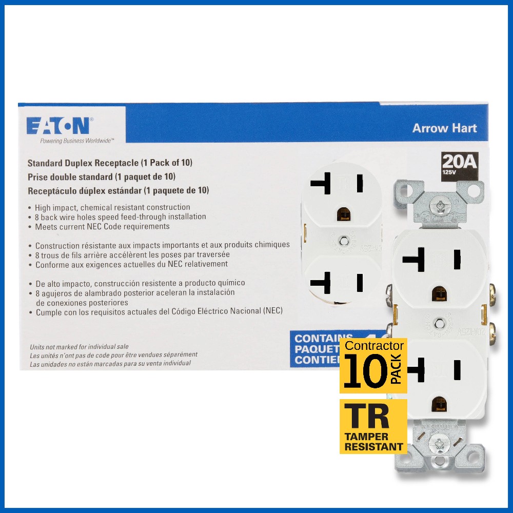 Arrow Hart 20 -Amp 125-volt Tamper Resistant Commercial Duplex Outlet , White 10 -Pack