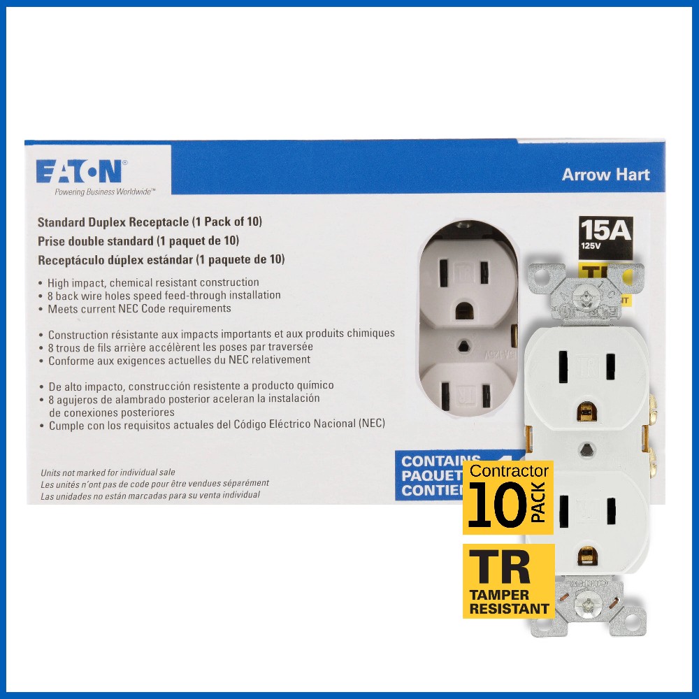 Arrow Hart 15 -Amp 125-volt Tamper Resistant Residential/Commercial Duplex Outlet , White 10 -Pack