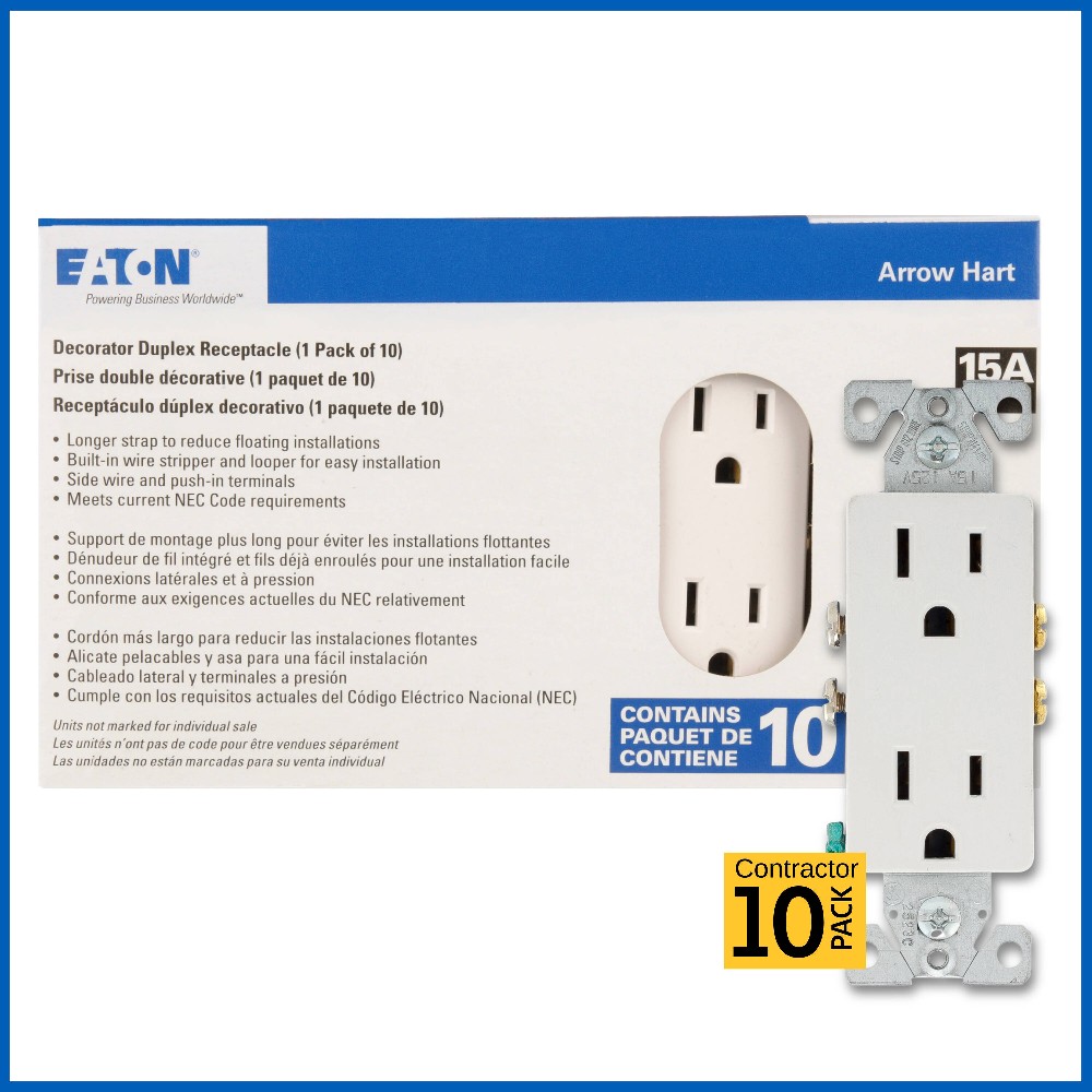 15.0 -Amp 125-volt Residential Decorator Outlet , White 10 -Pack