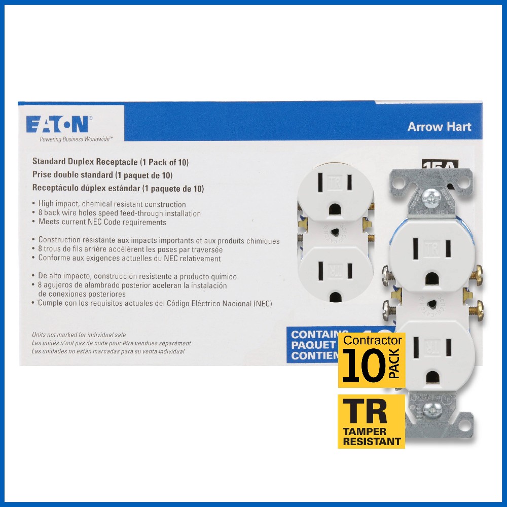 15 -Amp 125-volt Tamper Resistant Residential Duplex Outlet , White 10 -Pack