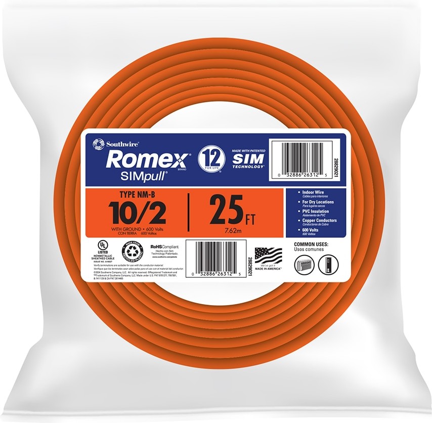 25-ft 10 / 2 / Romex SIMpull Solid Indoor CU NM-B W/G Individual pack ( By-the-roll )
