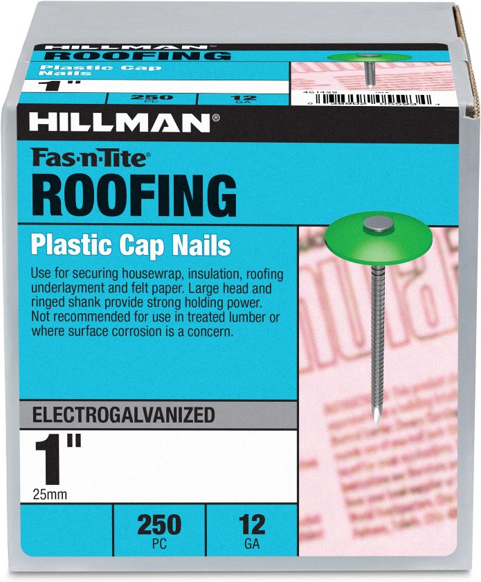 1-in 12 -Gauge Electro-Galvanized Plastic Cap Nails ( 250 -Per Box )