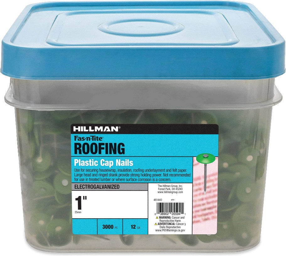 1-in 12 -Gauge Electro-Galvanized Plastic Cap Nails ( 3000 -Per Box )