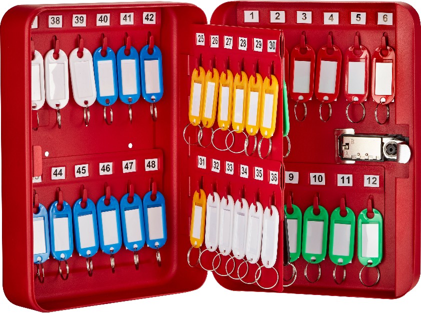 Wall Mount Red Combination Lock 48-Key Cabinet